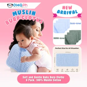 OMGPh Muslin Burp Cloths 20"x10", 6-Layer, Ultra-Absorbent 100% Cotton, 3 pcs Pack