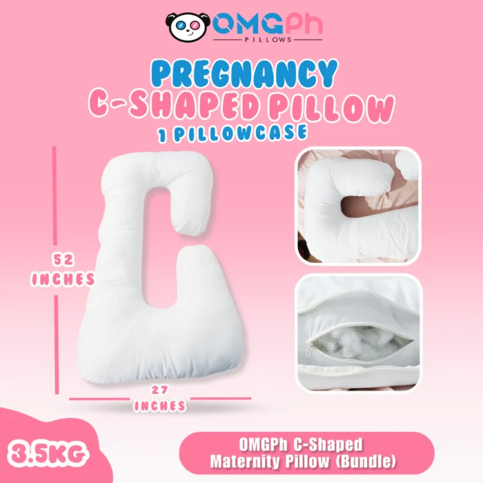 OMGPh C-Shape Pregnancy Maternity Pillow with Pillowcase – 100% Canadian Cotton, 52"x27"