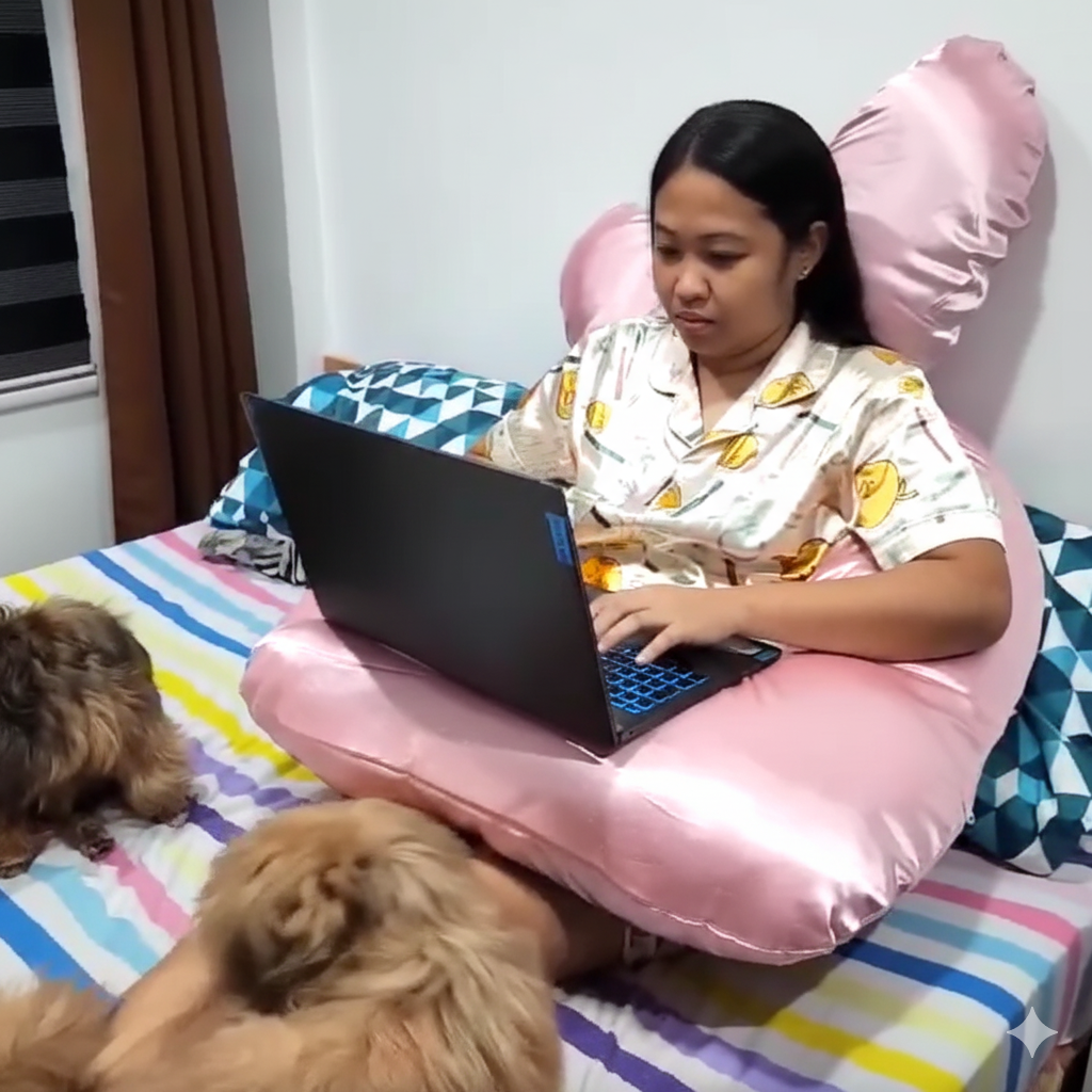 Belle Villadiego featured with OMGPH pregnancy pillow providing comfort and full body support